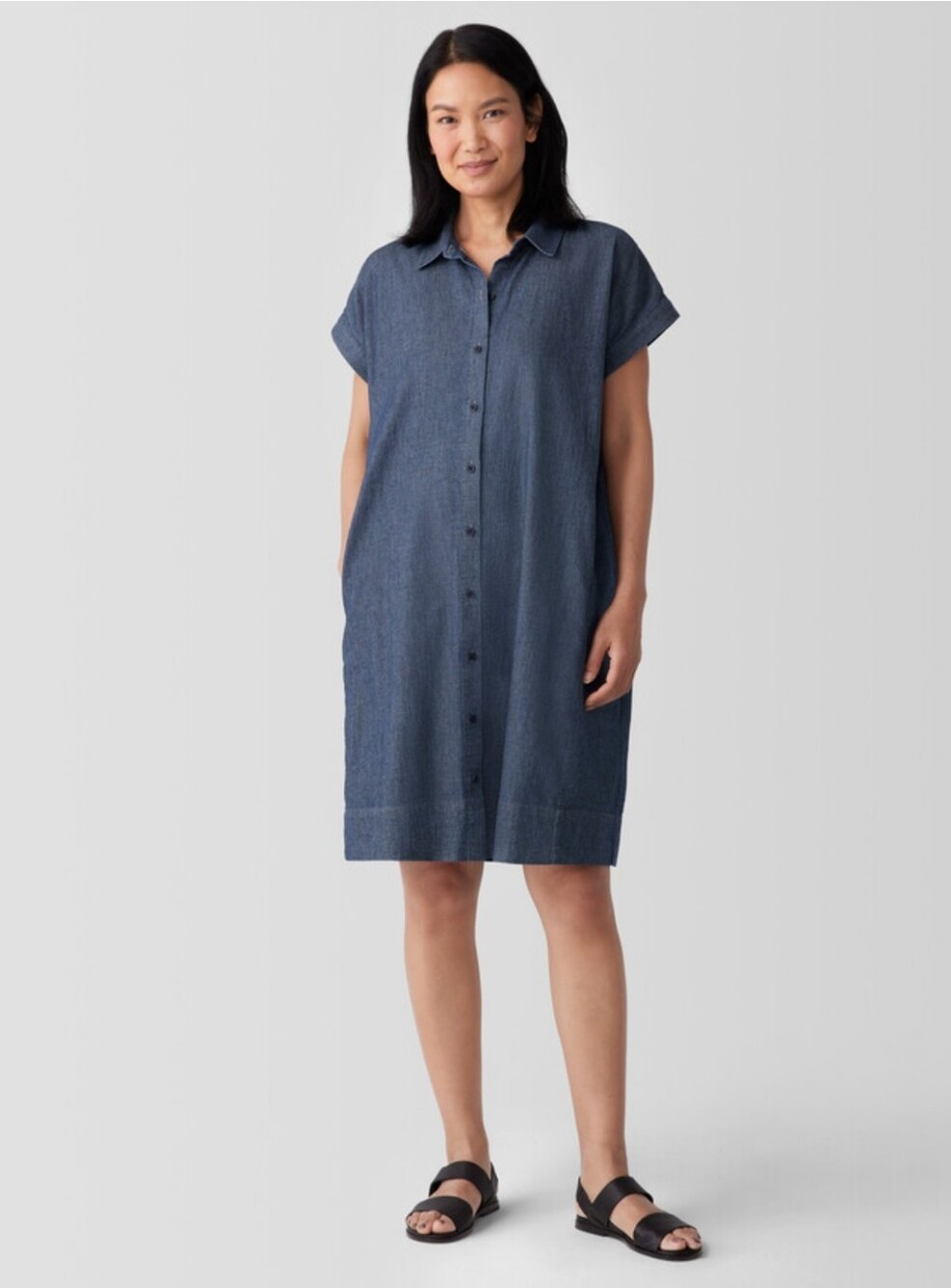 Eileen Fisher Airy Organic Cotton Twill Shirt Dress Blue Size 3X